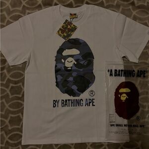 Bape White and Blue Camo Ape Tee